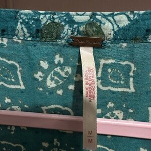 Free People Turquoise Patterned Blouse